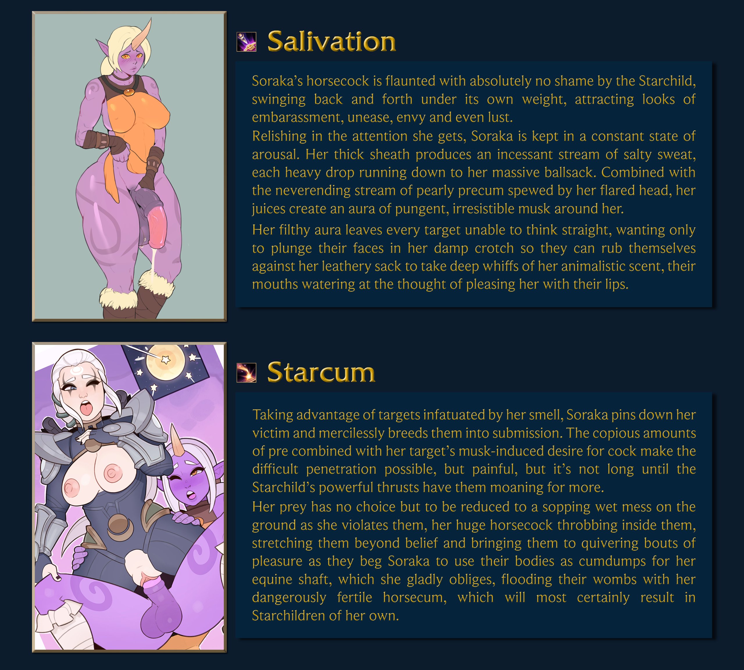 1futa, 1girls, 2futas, animal genitalia, animal genitalia on humanoid, animal penis, areolae, balls, balls under clothes, beach, bottomless skirt, breasts, caption, cheesecrumbles, cum, cum drip, curvy, dark skin, dark-skinned futa, diana (league of legends), domination, effthewriter, ejaculation, embarrassed, embarrassed nude futa, equine penis, erect nipples, erection, female, female penetrated, flaccid, fox ears, futa on female, futa penetrating, futa sans pussy, futanari, horn, horsecock, horsecock futa, horsecock on humanoid, hyper, hyper balls, hyper penis, impregnation, ineffective clothing, ineffective loincloth, intersex, large breasts, league of legends, loincloth, nipples, ovum, penis, penis out, penis under clothes, penis under skirt, precum, precum drip, purple skin, ready to pop, size difference, skirt, skirt lift, soraka, splashbrush, staff, text, wide hips