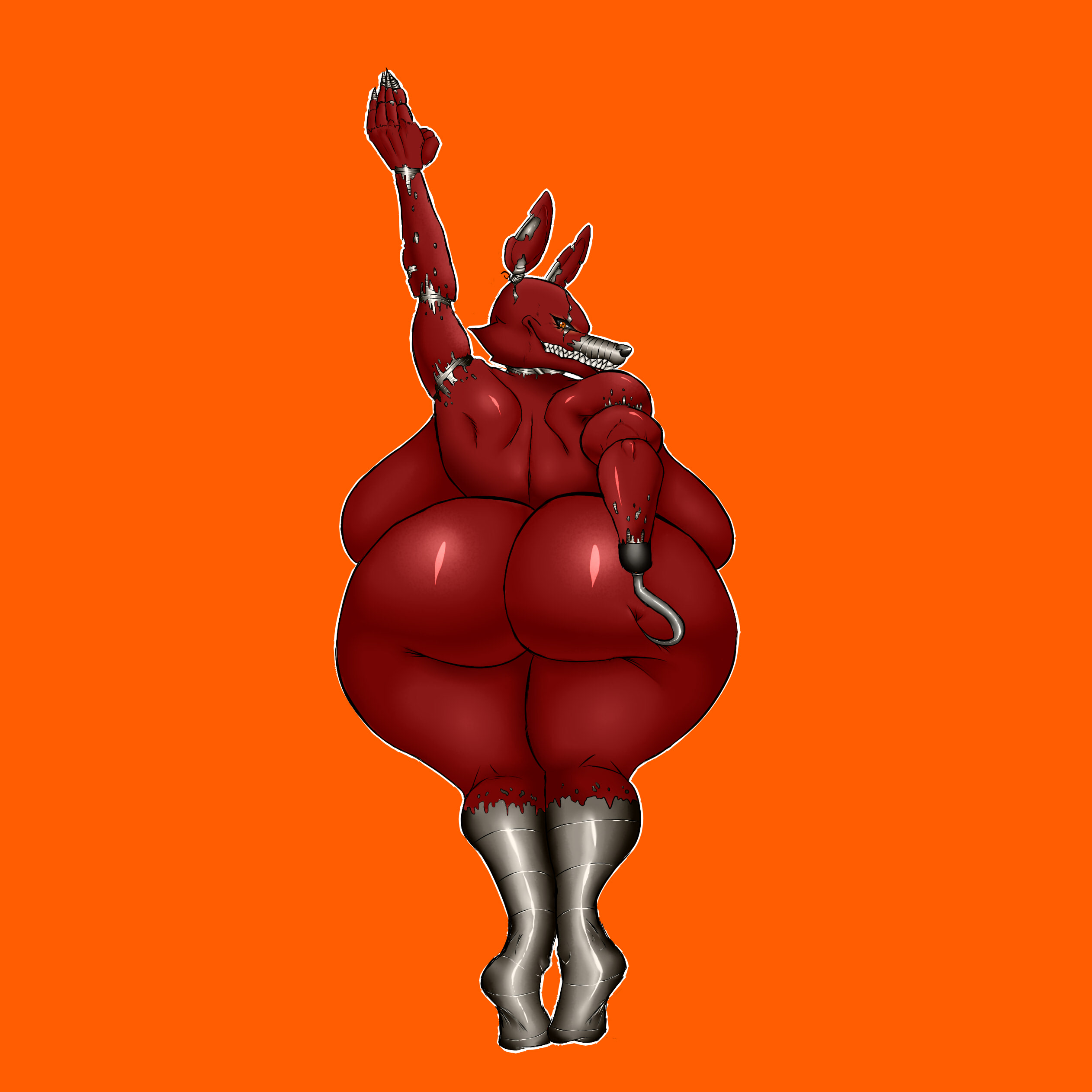 1girls, anthro, ass, breasts, female, female only, five nights at freddy's, five nights at freddy's 4, fox, groping ass, hook, huge ass, huge breasts, nightmare foxy, red background, rule 63, seb523, solo