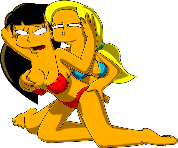 20th_century_studios accurate_art_style breasts clothes color female female_only human jessica_lovejoy kneeling multiple_females multiple_girls nipples nude tagme the_simpsons yellow_body yellow_skin yuri