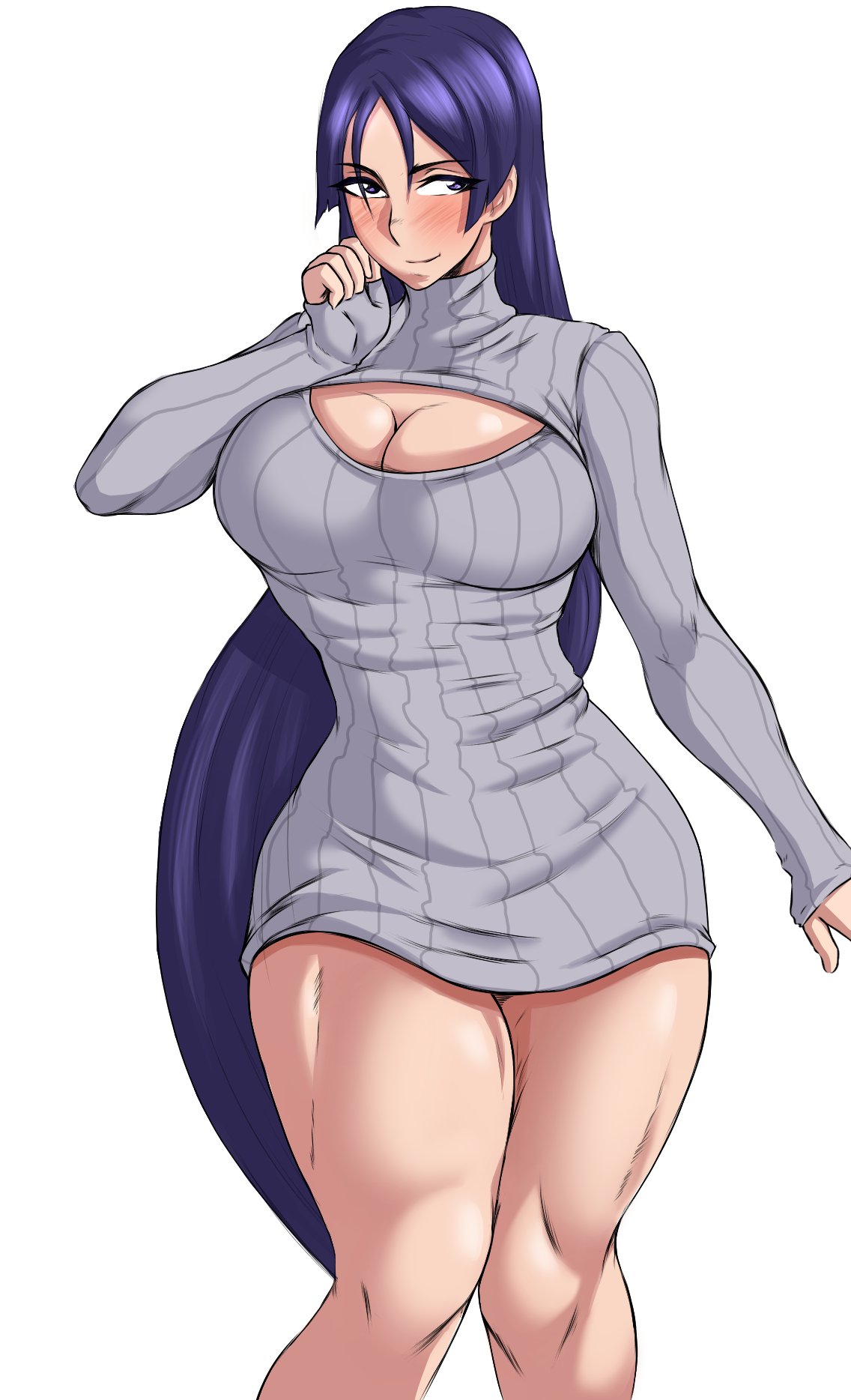 1girls, 2020, 2d, 2d (artwork), big breasts, blush, breasts, cleavage, clothed, clothed female, curvy, fate (series), fate/grand order, female, female only, large breasts, long hair, looking at viewer, minamoto no raikou (fate/grand order), questionable, sfw, simple background, solo, solo female, straight hair, thick, thick thighs, thighs, very long hair, vicsenpai, voluptuous, white background
