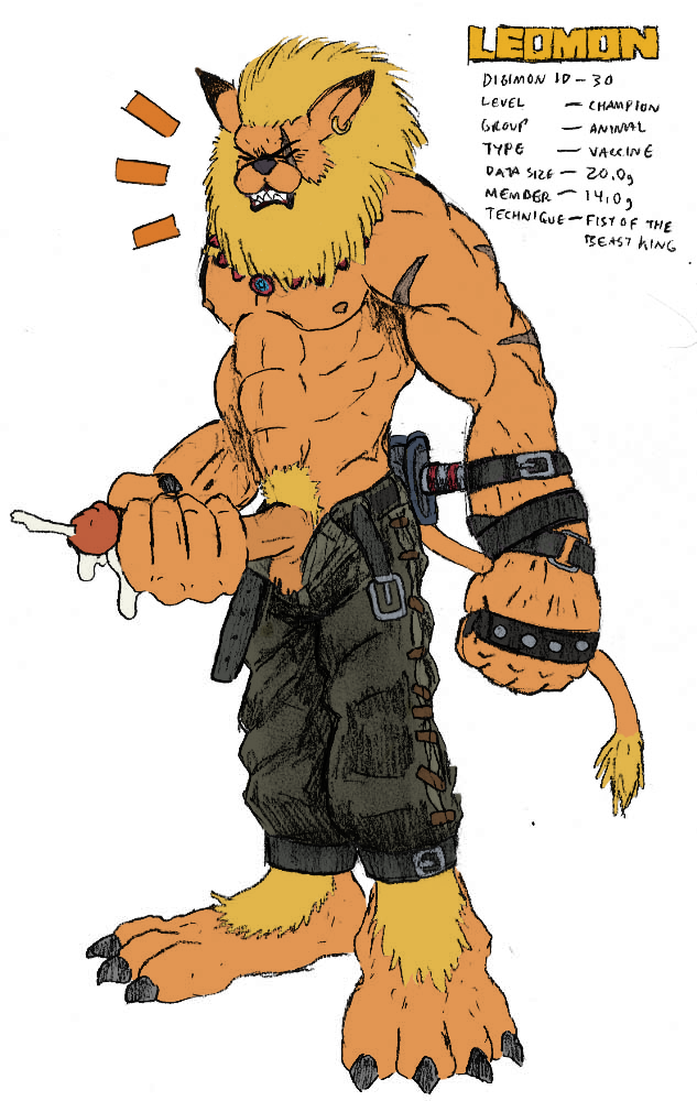 anthro big_penis colored cum digimon hornyanondragon leomon lion male male_only mane masturbation penis salamander_(artist) solo solo_male