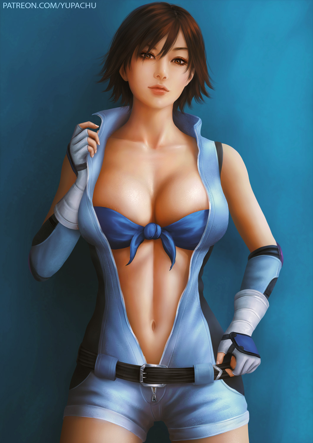 1girls, big breasts, breasts, cleavage, female, female only, kazama asuka, large breasts, looking at viewer, solo, tekken, yupachu