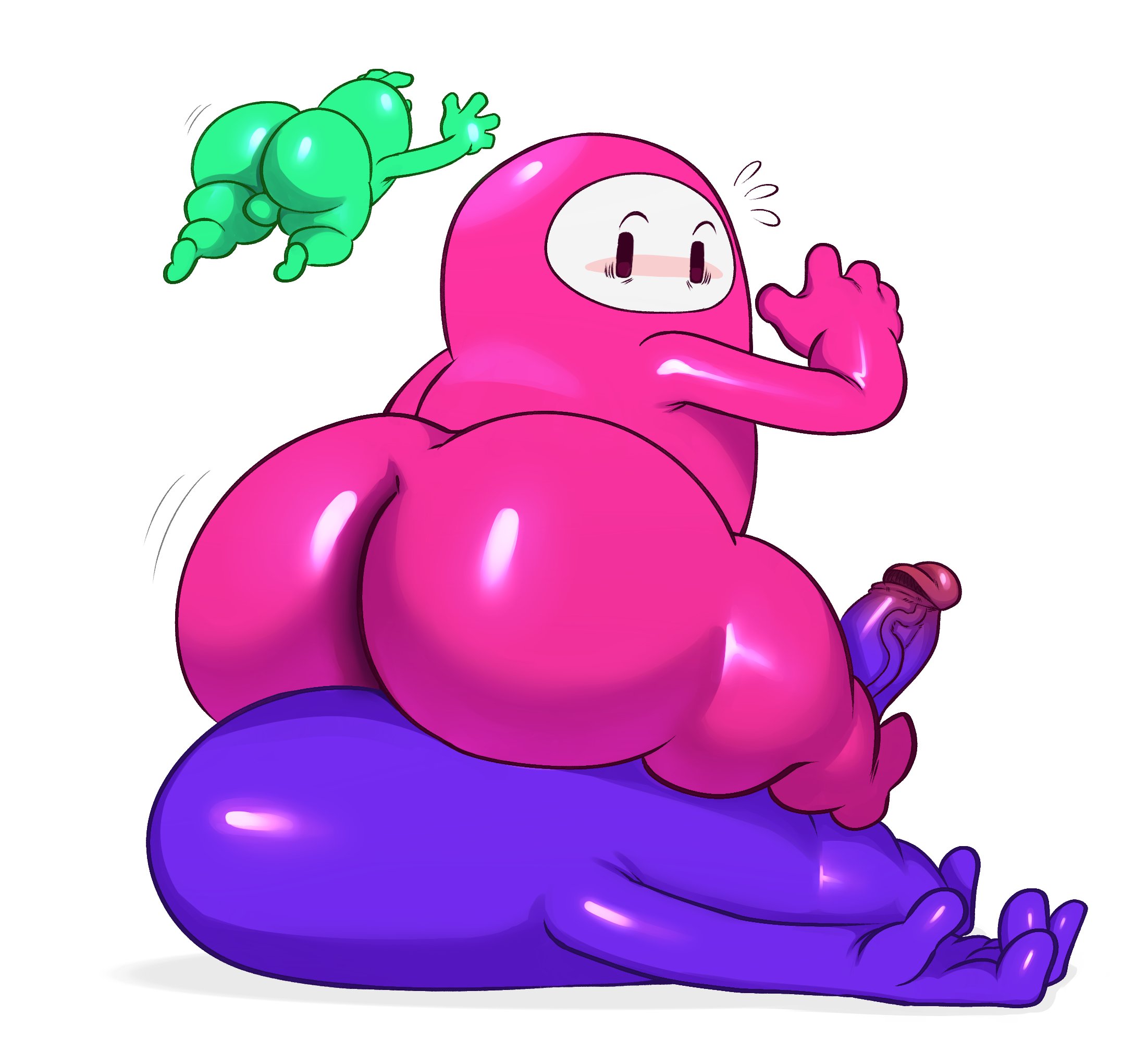3boys, anthro, ass, backsack, balls, ballsack, blue skin, facesitting, fall guys, gay, green skin, male, male shortstack, male/male, penis, pink skin, shortstack, sssonic2, tagme, yaoi