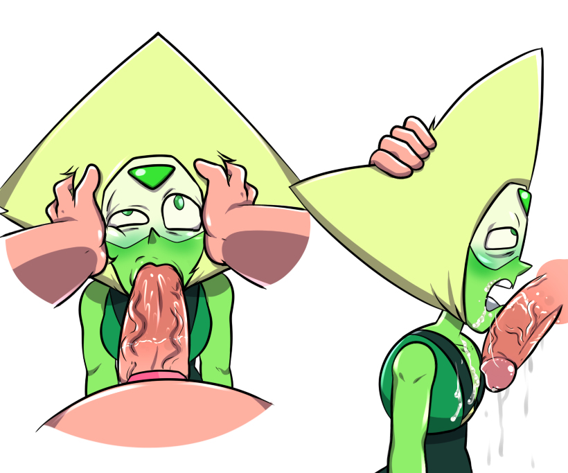 blush, breasts, cum in mouth, cum on breasts, fellatio, female, hands on head, looking at viewer, male, open mouth, oral, penis, peridot (steven universe), pov, pov eye contact, steven quartz universe, steven universe, tagme