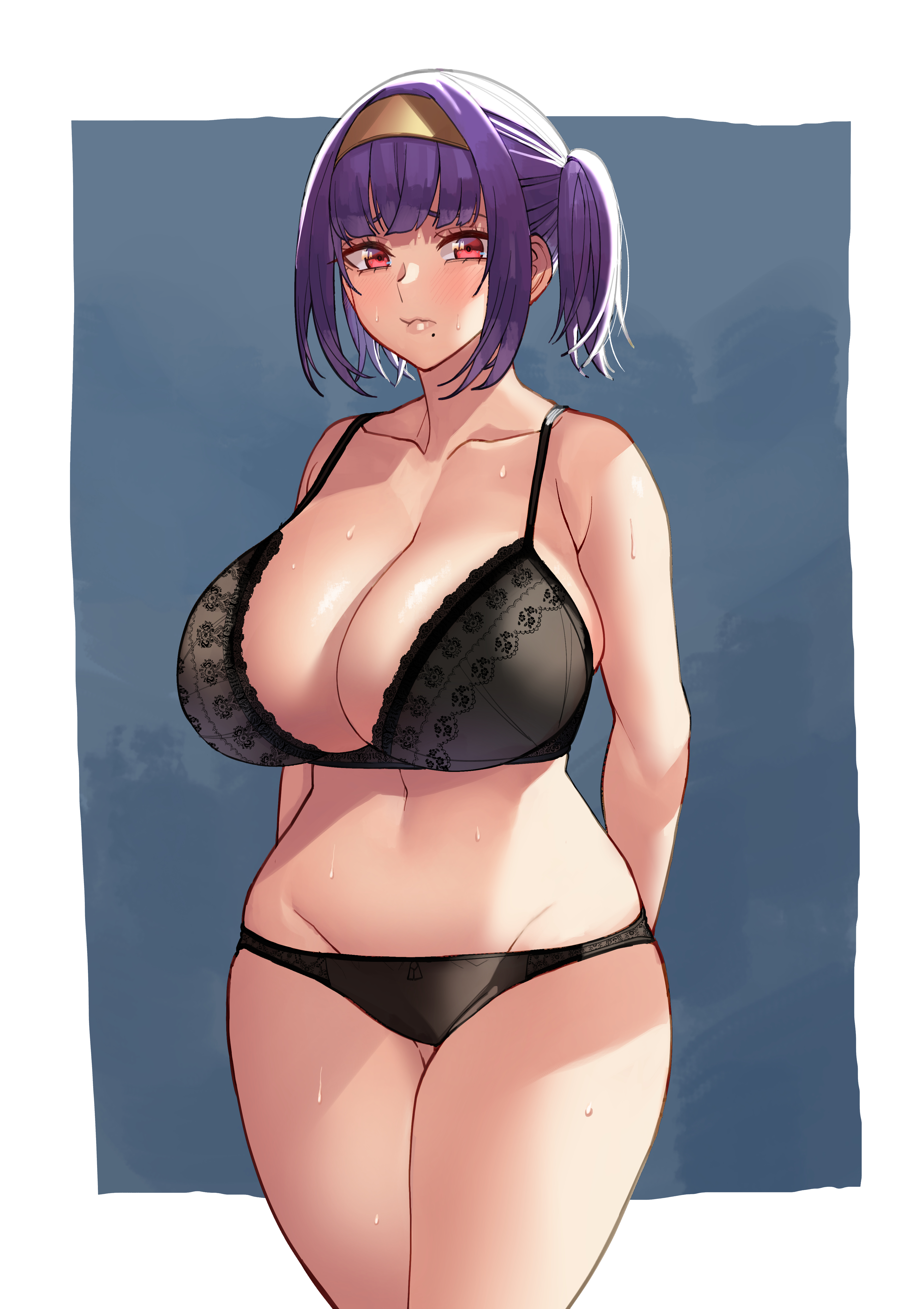1girls, absurdres, blood hood, bra, breasts, cleavage, ella (blood hood), female, female only, highres, large breasts, looking at viewer, original, original character, panties, solo