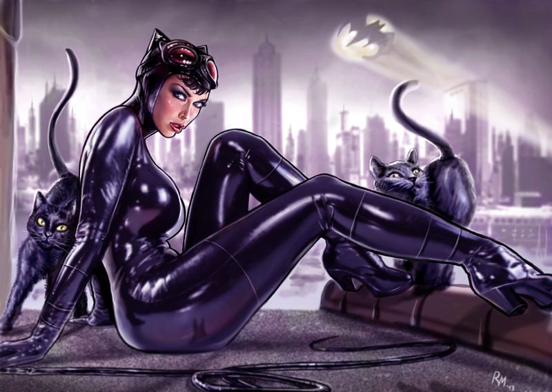 ass, batman (series), big breasts, black boots, black clothing, black gloves, blue eyes, bodysuit, boots, breasts, brown hair, cat ears, catsuit, catwoman, clothed female, dc, dc comics, eye shadow, feline, female, female focus, female only, gloves, goggles, high heels, large breasts, raffaele marinetti, red lips, red lipstick, round ass, selina kyle, sitting, thighs, tight, tight clothing, whip