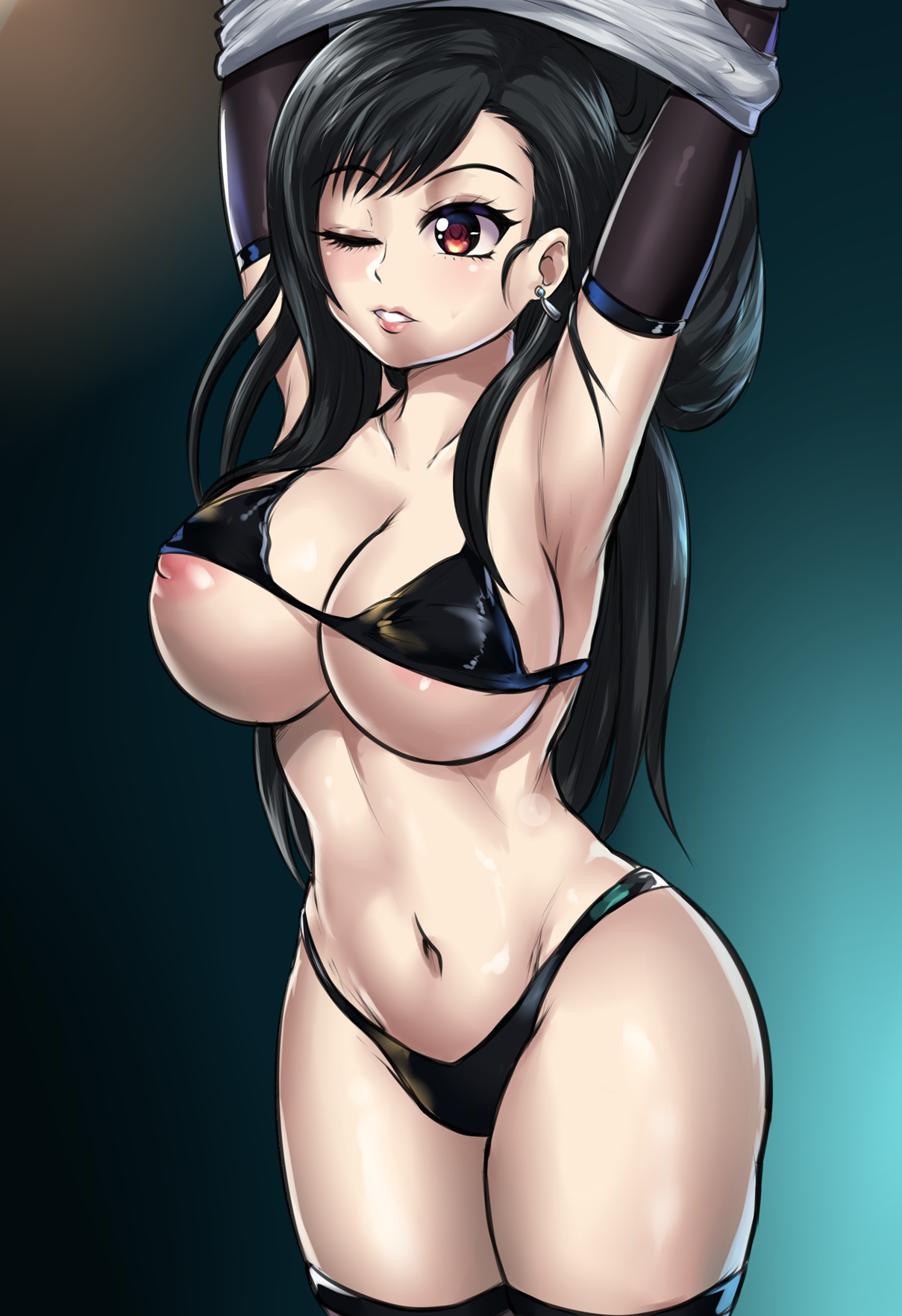 1girls, armpit, armpit crease, armpits, arms up, female, female only, final fantasy, final fantasy vii, leonart, nipples, nude, solo, square enix, tagme, tifa lockhart