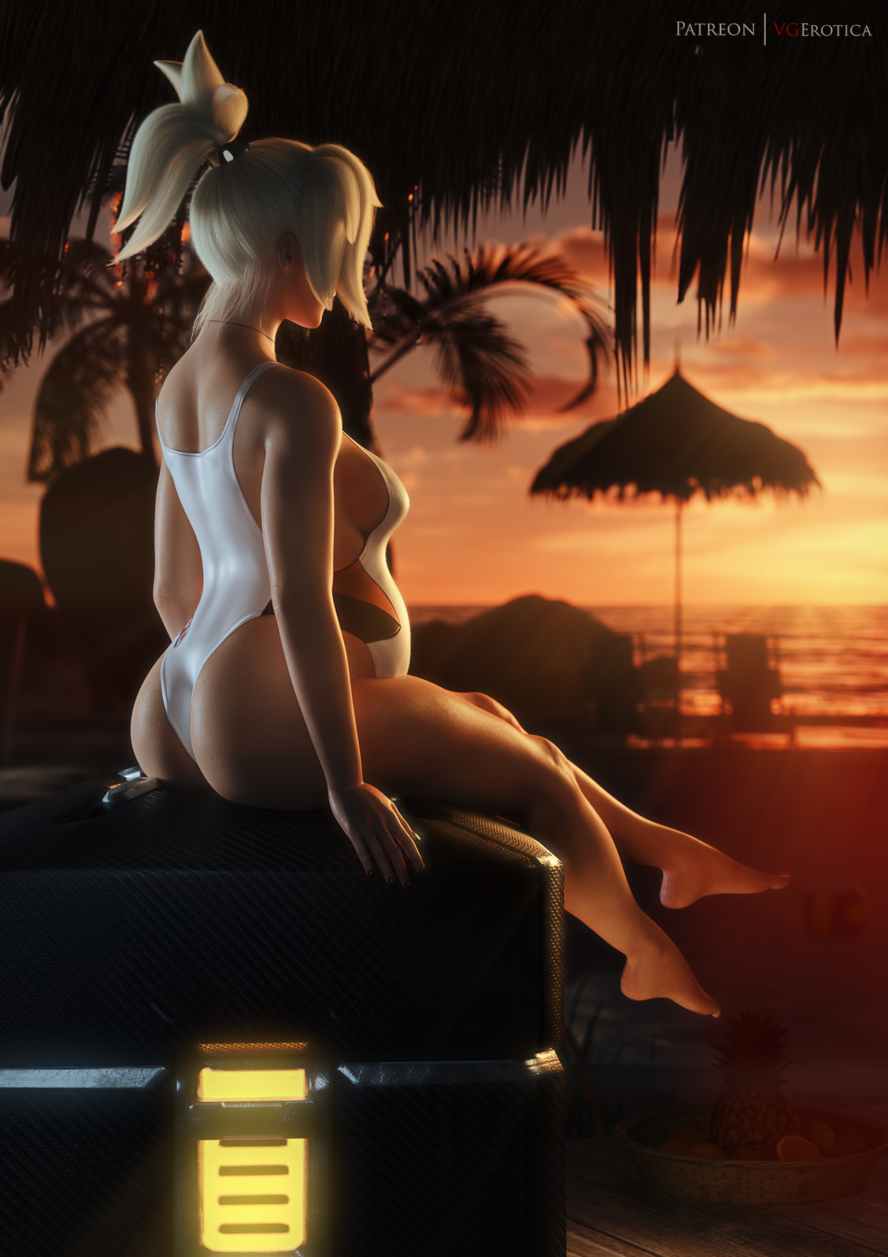 1girls, 3d, ass, autodesk maya, big breasts, blonde hair, breasts, female, female only, huge belly, large breasts, lootbox, mercy, one-piece swimsuit, overwatch, pregnant, ready to pop, solo, swimsuit, vgerotica