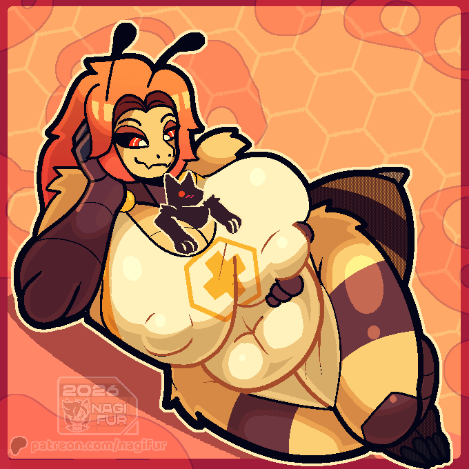 1:1, 2d animation, animated, animated gif, antennae (anatomy), anthro, arthropod, bee, big breasts, breast squish, breasts, clothed, clothing, dialogue, digital media (artwork), dominant, english text, extreme size difference, female, hair, huge breasts, hymenopteran, insect, loop, macro, mammal, micro, nagifur, pixel (artwork), queen, royalty, short playtime, simple background, size difference, smile, solo, squish, tagme (character), teasing, text, thick thighs, yellow body