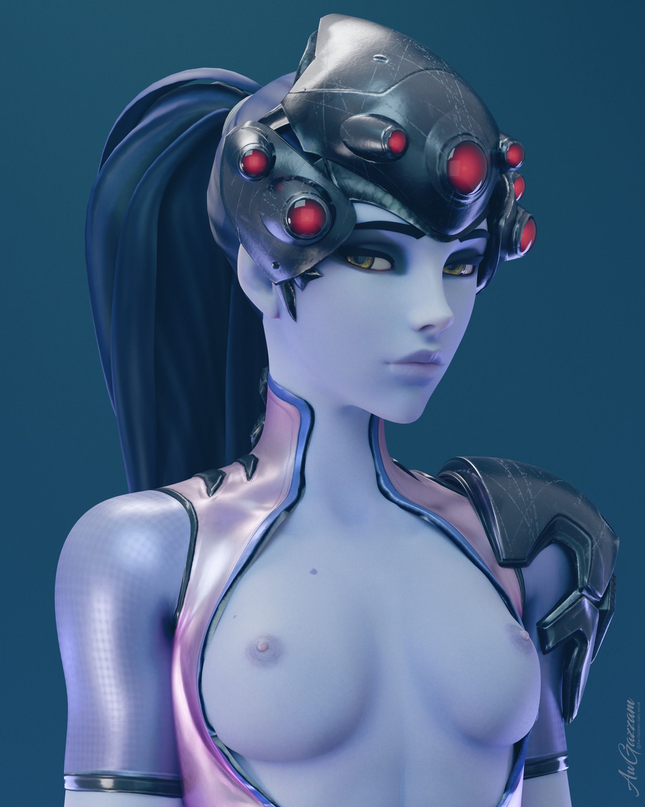 3d, aw-gazzam, blender, breasts, breasts out, bust, exposed breasts, female, hi res, nude, nude female, overwatch, overwatch 2, purple skin, tagme, widowmaker