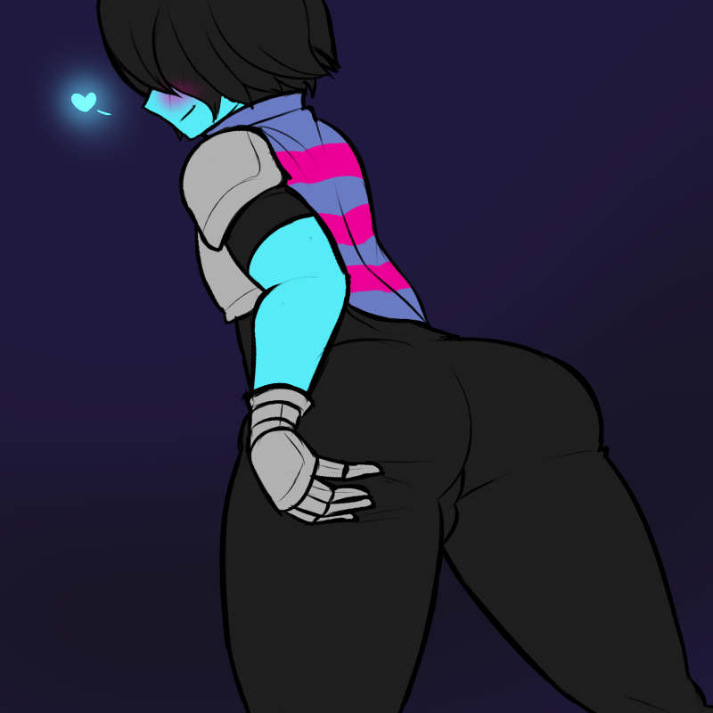 1boy ass big_ass blue_skin blush bulge datfurrydude deltarune faceless femboy kris_(deltarune) male male_only presenting_hindquarters rear_view solo