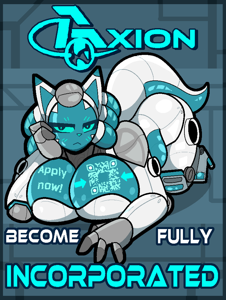 2d animation, 4 fingers, a1 (nagifur), advertisement, alien, all fours, animated, animated gif, anthro, big breasts, biped, blue eyes, breasts, cleavage, clothed, clothing, colored, digital media (artwork), english text, female, female anthro, fingers, footwear, goo creature, high heels, huge breasts, hybrid, looking at viewer, machine, nagifur, qr code, robot, shoes, short playtime, simple background, solo, tail, talking to viewer, text, thick thighs, vore