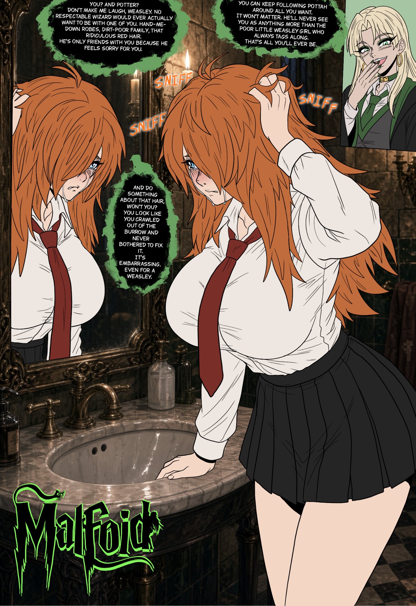 2girls, big ass, big breasts, blonde female, blonde hair, bouncing breasts, breasts, busty, curvaceous, curvy, curvy figure, digital media (artwork), draco malfoy, draco malfoy (redteneri), female, ginger, ginger hair, harry potter, hips, huge ass, huge breasts, large ass, large breasts, legs, light skin, light-skinned female, mature, mature female, ninja-8004, ron weasley, rule 63, slim waist, thick, thick hips, thick legs, thick thighs, thighs, tomboy, voluptuous, waist, wide hips, witch, witch (harry potter), wizarding world