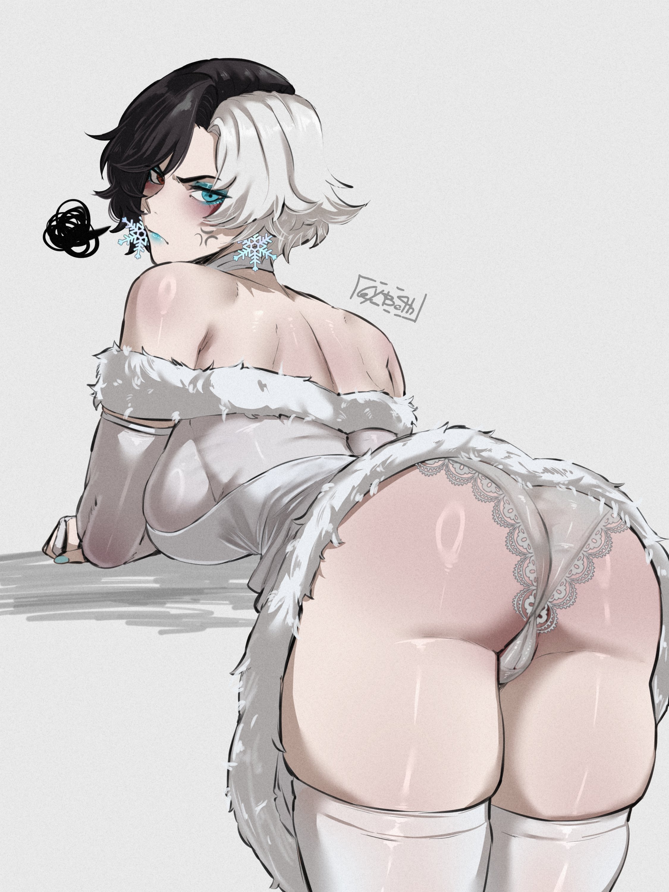1girls, 2d, angry, angry expression, angry face, ass, ass focus, back view, big ass, big breasts, cameltoe, clothed, female, female only, fully clothed, gybeth, lingerie, looking at viewer, looking back, luna snow, luna snow (marvel rivals), marvel, marvel rivals, presenting, presenting hindquarters, solo, solo female, thick thighs