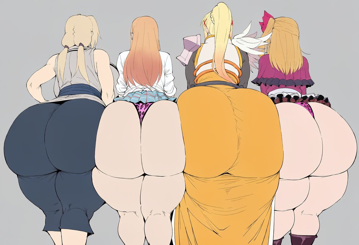 4girls, ai generated, ass, ass chart, ass comparison, blonde, blonde female, blonde hair, blonde hair female, blonde-haired female, darkness (konosuba), female, hnakano88929, hoshino ruby, kitagawa marin, konosuba: god's blessing on this wonderful world!, milf, naruto (series), oshi no ko, sono bisque doll wa koi wo suru, tagme, tsunade, yellow hair, yellow hair female