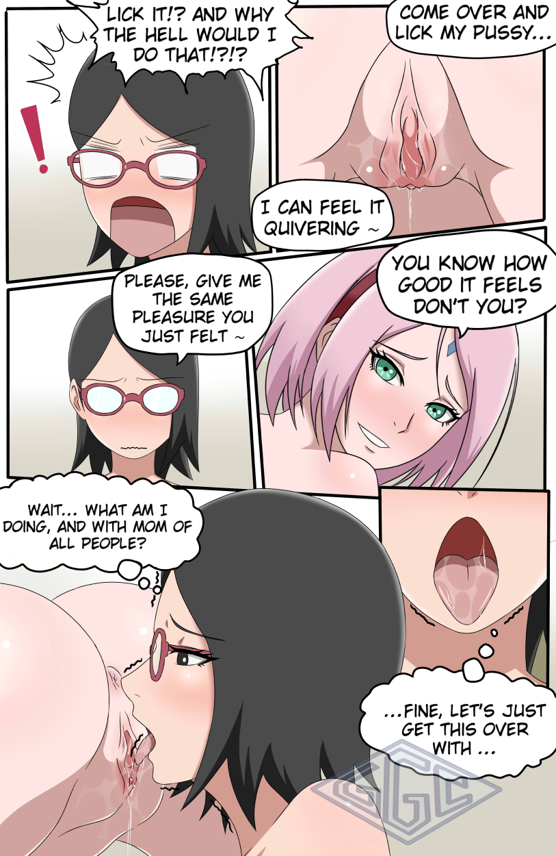 2girls, boruto: naruto next generations, comic, female, female only, ggc, incest, lesbian, mother, mother and daughter, multiple females, multiple girls, naruto, naruto (series), pink hair, pussy, sakura haruno, sarada uchiha, strap-on, strapon, yuri
