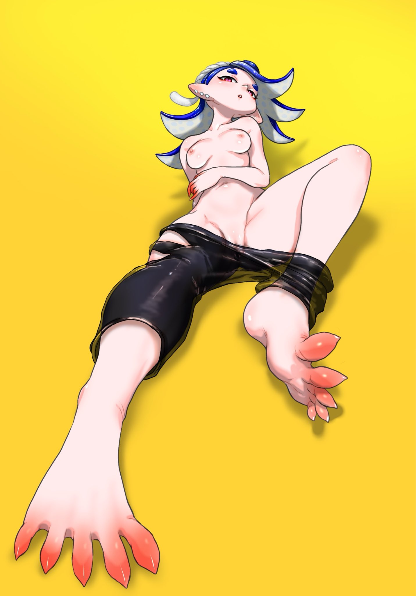 koharuno2, large breasts, nipples, octoling, octoling girl, pussy, shiver (splatoon), shiver hohojiro, splatoon, splatoon (series), splatoon 3, tagme, tentacle hair, undressing