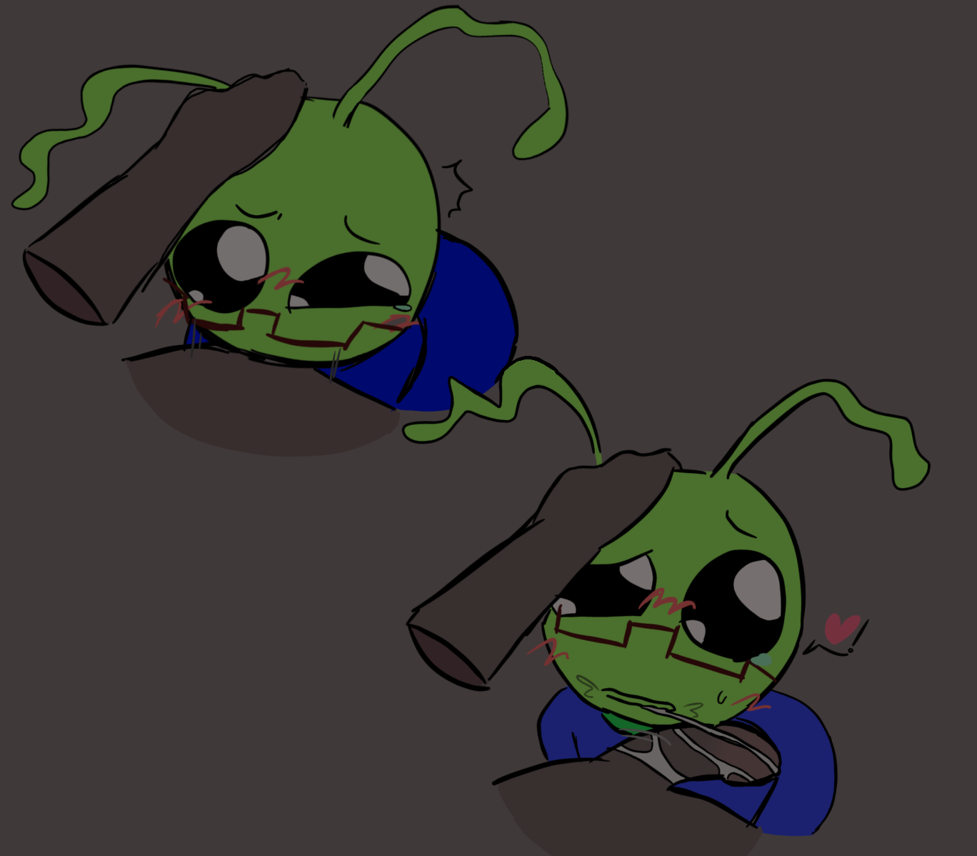 alien, alien (fact attack adventures), alien humanoid, antennae, antennae (anatomy), big ass, blowjob, blowjob only, blush, blushing, cum in mouth, fact attack adventures, fellatio, glasses, grabbing head, head grab, oral, oral sex, pushing head, pushing head down, sweat, sweatdrop, tears