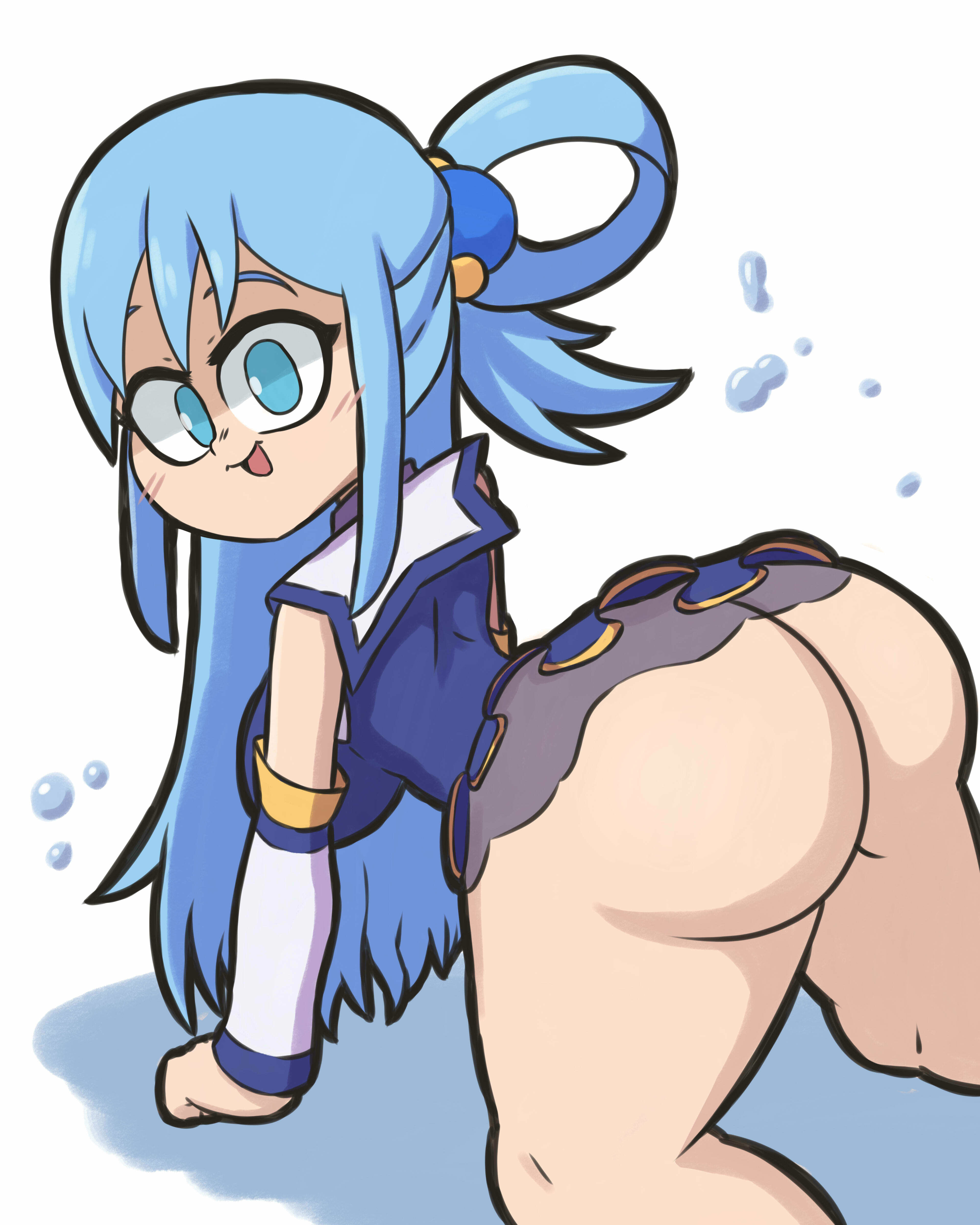 1girls, aqua (konosuba), ass, big ass, big breasts, blue eyes, blue hair, bottomless, breasts, female, goddess, hair ornament, high resolution, huge ass, kono subarashii sekai ni shukufuku wo!, light skin, light-skinned female, long hair, lotikmac, no panties, pale skin, pale-skinned female, thick thighs, thighs, wide hips