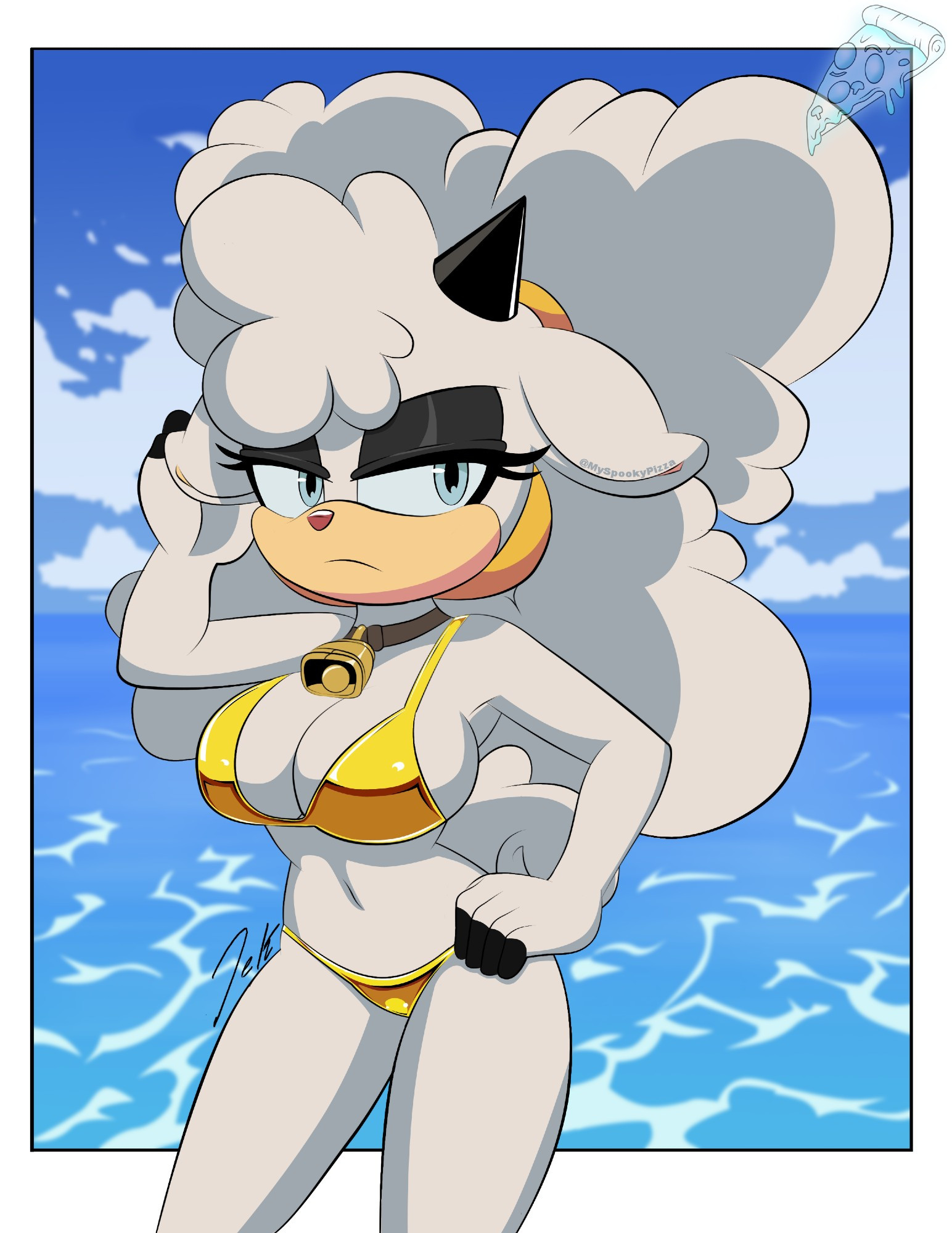 1girls, bikini, breasts, female, furry, golden bikini, lanolin the sheep, myspookypizza, sonic (series), sonic the hedgehog (idw), tagme
