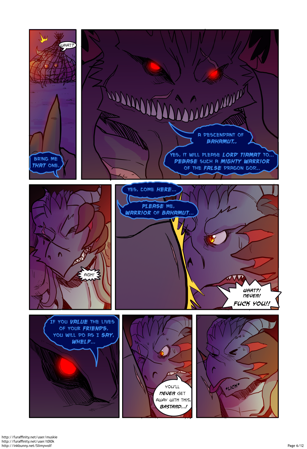 2015 animal_genitalia anthro anthro_on_anthro blue_body blue_scales captured comic dialogue dragonborn dungeons_and_dragons duo english_text fantasy forced forced_oral genital_slit genitals glowing glowing_eyes hasbro head_grab hi_res kavorog king male male/male membrane_(anatomy) muskie naga net oral profanity pseudo_hair rape red_eyes reptile royalty scales scalie serpentine sex sharp_teeth slit slit_licking snake speech_bubble teeth tentacle tentacle_hair text tolok warrior webbed_hands wizards_of_the_coast