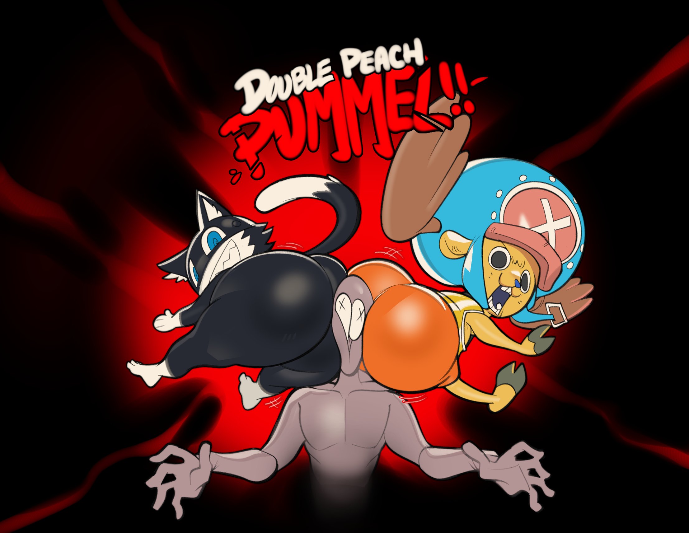 2boys, anthro, ass, ass to ass, big ass, clothing, male, male only, morgana (persona), one piece, persona, persona 5, submarine screw, tony tony chopper