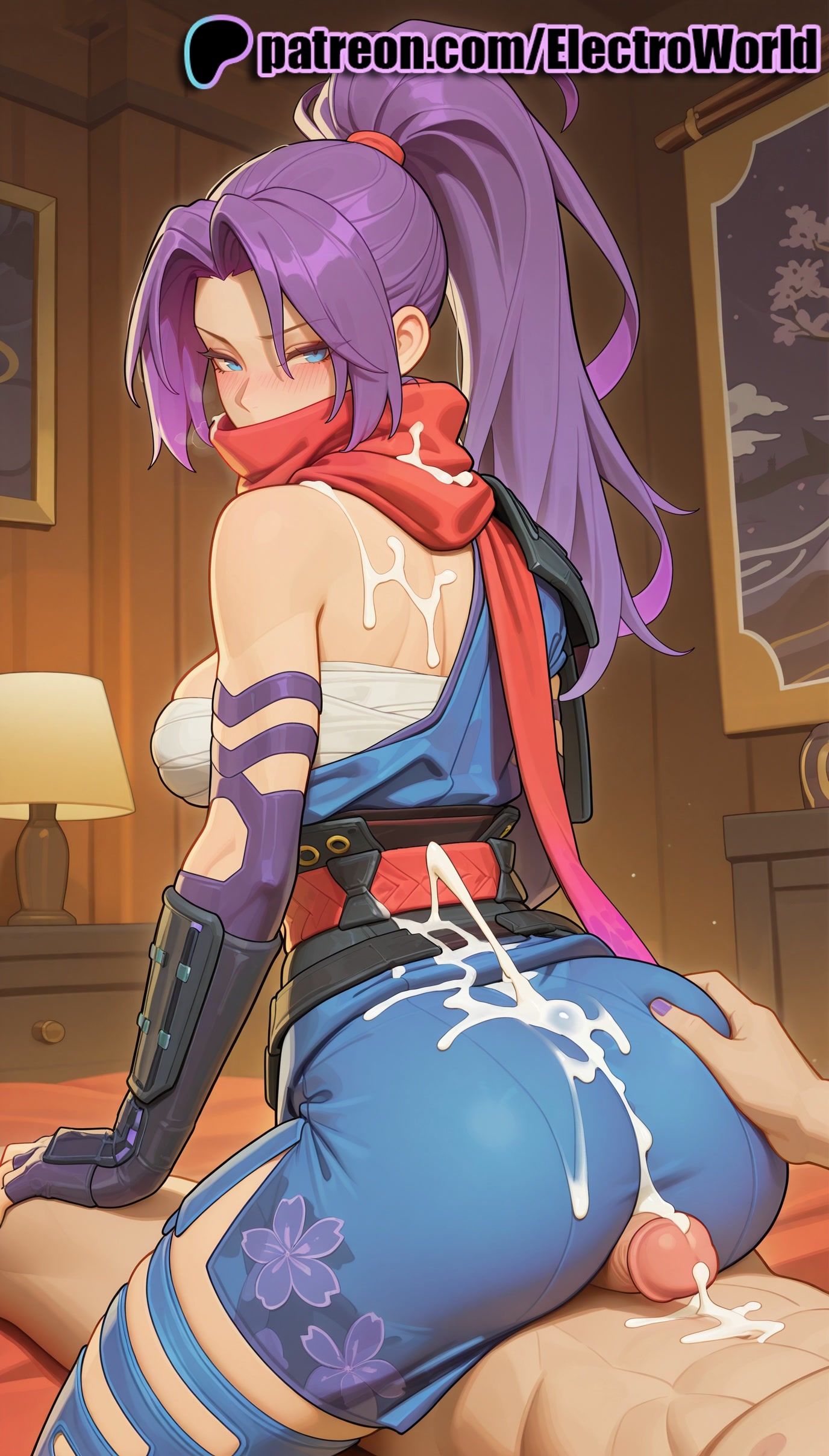 1boy, 1girls, 2025, ai generated, artist name, ass, assjob, bare shoulders, breasts, bust, buttjob, chest, clothed female nude male, cum, cum on ass, cum on body, cum on breasts, cum on clothes, ejaculation, electroworld, female, hi res, high quality, high resolution, highres, indoors, male, marvel, marvel comics, marvel rivals, ninja, nude, patreon, patreon username, penis, pov, psylocke, psylocke (marvel rivals), purple hair, red scarf, scarf, solo focus, stable diffusion, straight, watermark