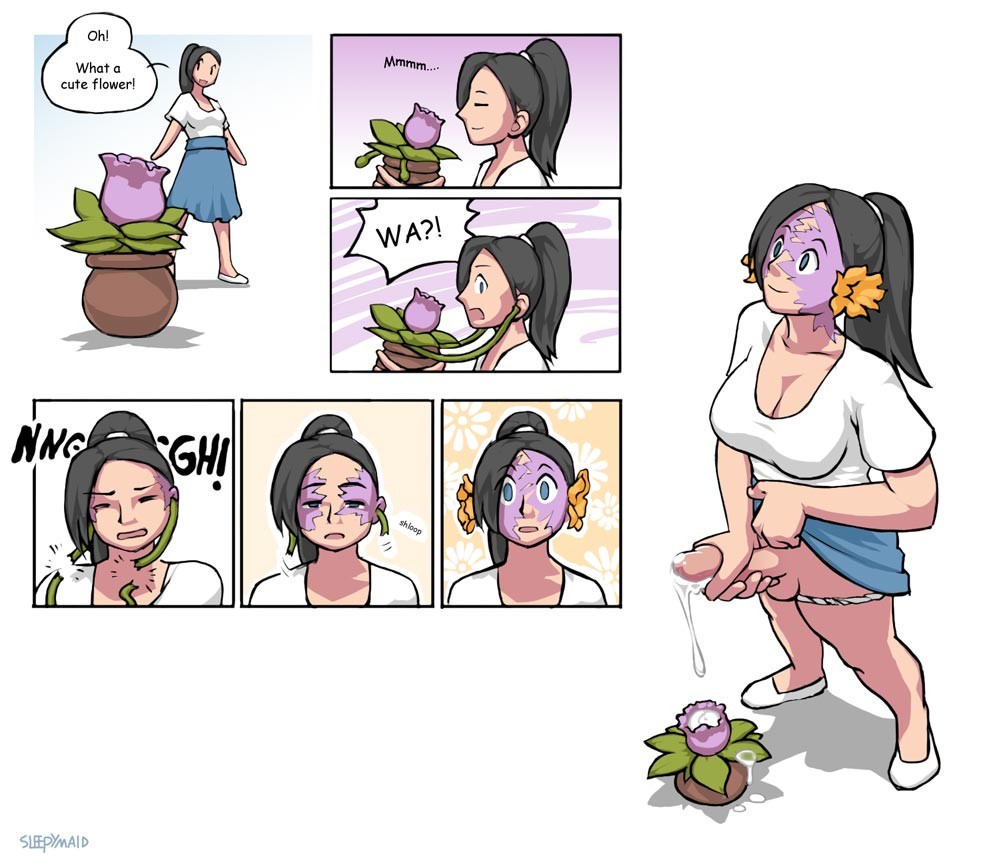 cum, ejaculation, female, female to futa, futanari, intersex, masturbation, plants, sleepymaid