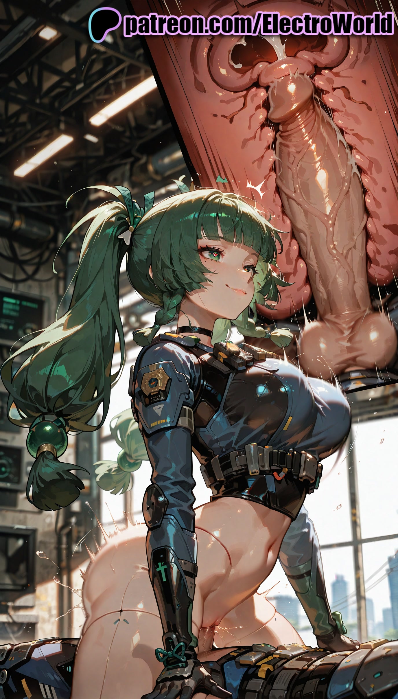 1boy, 1girls, 2025, ai generated, artist name, balls, cervix, clitoral hood, clitoris, clothed sex, cock, cross section, cum, cum in pussy, cum inside, deep penetration, dick, ejaculation, electroworld, exposed pussy, female, fucking, green eyes, green hair, heart, heart-shaped pupils, hi res, high quality, high resolution, highres, intercourse, internal cumshot, juicy pussy, long hair, love making, male, navel, orgasm, patreon, patreon username, penetration, penis, pussy, qingyi (zenless zone zero), sex, sexual intercourse, stable diffusion, straight, symbol-shaped pupils, testicles, tight pussy, uncensored, uterus, vagina, vaginal penetration, watermark, x-ray, zenless zone zero