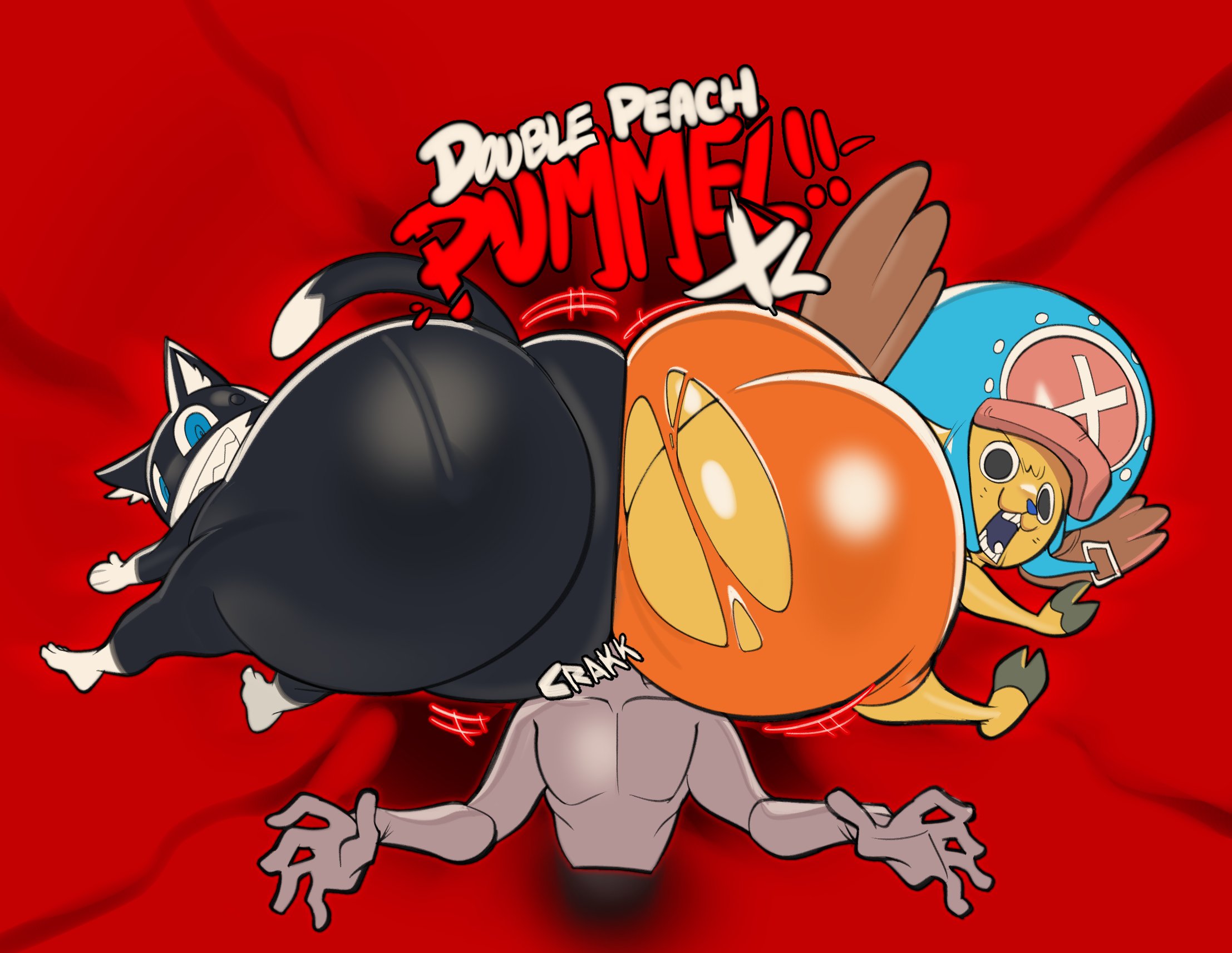 2boys, anthro, ass, ass to ass, big ass, clothing, male, male only, morgana (persona), one piece, persona, persona 5, submarine screw, tony tony chopper