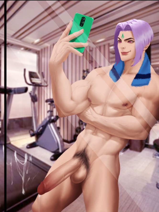artist_name bara cum_on_mirror digital_media_(artwork) fully_nude gym ling_(mobile_legends) male_only mirror_selfie mobile_legends muscular_male nart17154623 pubic_hair selfie
