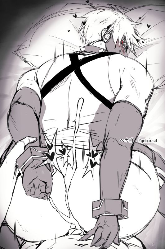 13 thirteen, 1boy, 2boys, ass, bara, big ass, big butt, big penis, bitch bara, black and white, bubble ass, bubble butt, child bearing hips, choker, compass (game), cum, cum in ass, cum inside, cum overflow, cumming, excessive cum, faggot, gay, gay sex, hearts around body, hearts around head, hekigo, himbo, homosexual, huge cock, japanese text, male, male/male, monochrome, muscular, muscular bottom, muscular male, on bed, penis, sketch, slutboy, small dom big sub, spank marks, spank marks on ass, thick ass, thick butt, thighhighs, white hair, yaoi