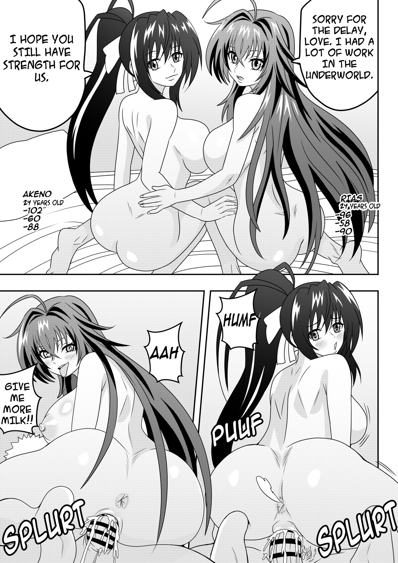 1boy, 2girls, akeno himejima, ass, ass focus, big ass, big breasts, boruto: naruto next generations, breasts, comic, commentary, completely nude, cowgirl position, crossover, dialogue, english text, female, ffm, ffm threesome, harem, high school dxd, inviting to sex, kneeling, male, moaning, multiple females, multiple girls, naruto, naruto (series), ninrubio, nude, presenting, presenting ass, rias gremory, speech bubble, story, text, threesome, uzumaki naruto