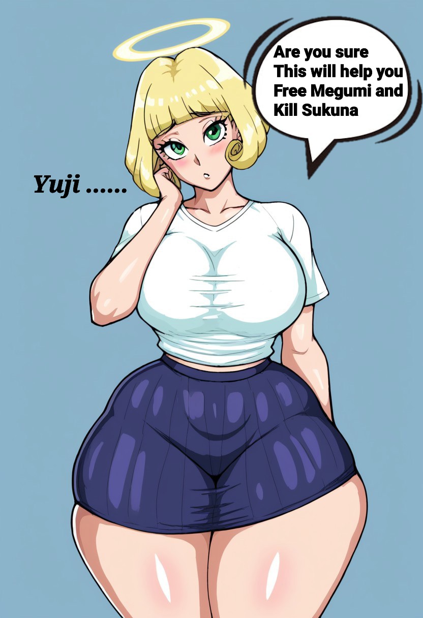 accepting angel angel_girl angel_light awkward awkward_situation awkward_smile beautiful big_ass big_breasts blonde_female blonde_hair blonde_hair_female bob_cut breasts breedable breeding_request cute_face green_eyes halo hana_kurusu helping helping_hand huge_ass huge_breasts huge_butt huge_nipples huge_thighs itadori_yuuji jujutsu_kaisen one_sided pretty requesting short_hair tank_top thicc thicc_thighs thick_ass thick_butt thick_hips thick_legs thick_lips thick_thighs thighs thinking thinking_about_another thinking_of_someone_else wide_hips