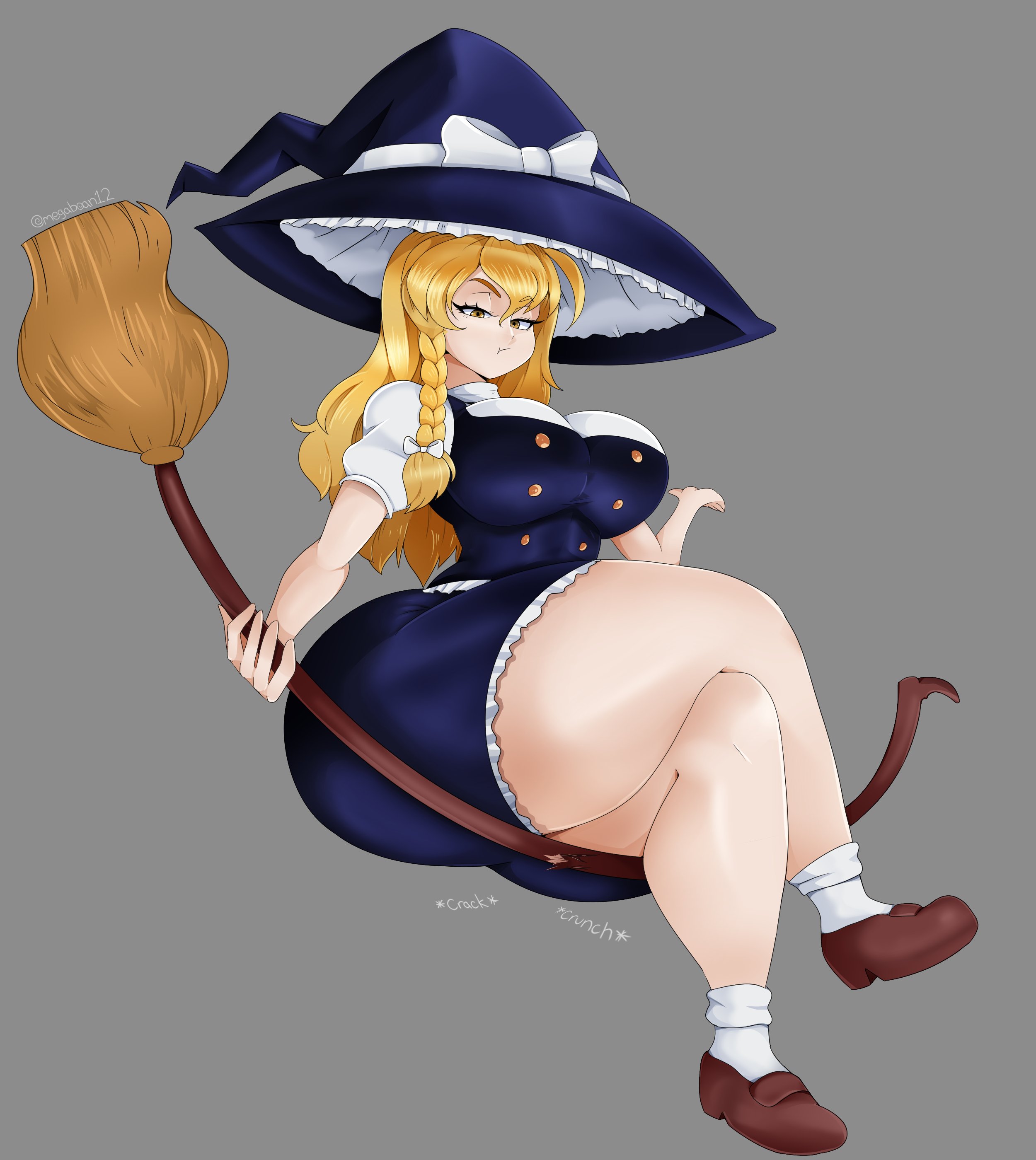 1girls, ass, big ass, big breasts, big butt, blonde female, blonde hair, blonde-haired female, breasts, broom, clothed, clothed female, female, female only, flying broom, huge ass, kirisame marisa, large ass, large butt, light skin, light-skinned female, looking at viewer, magic, magic user, magical girl, marisa kirisame, omegabean, solo, thick thighs, thighs, thunder thighs, thunderthighs, touhou, touhou project, video game character, witch, witch hat
