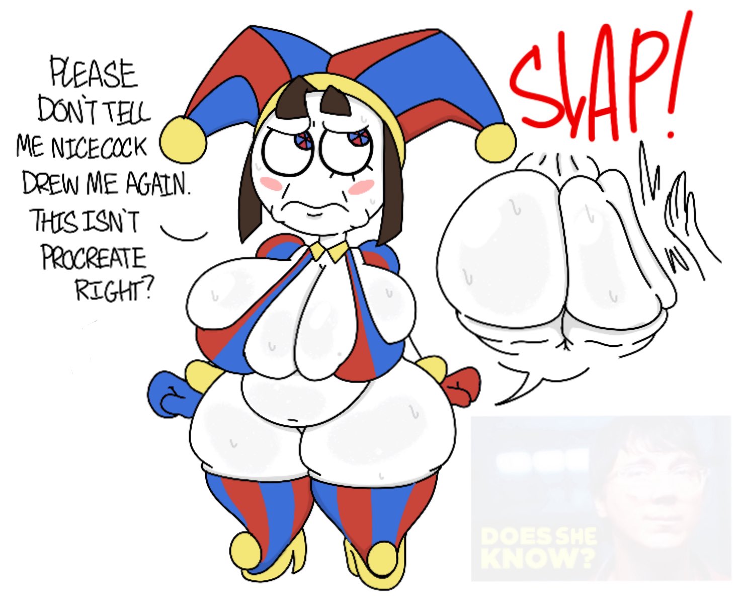 1girls, ass, big ass, big breasts, big butt, big nipples, big thighs, breasts, clown, clown girl, female, glitch productions, large ass, large breasts, large butt, large thighs, pomni, pomni (tadc), pomni (the amazing digital circus), slapping ass, slapping butt, spanking, the amazing digital circus, theslashfive