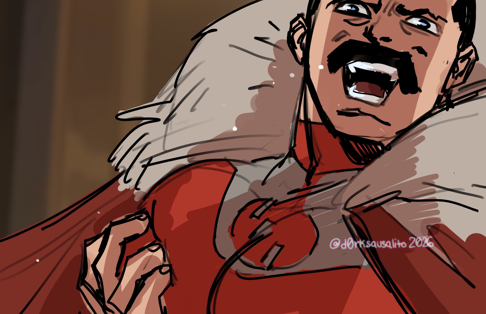 city boy, d0rksausalito, gay, grabbing breasts, grabbing pecs, invincible, invincible (tv series), male, male only, meme, moustache, muscular, muscular male, shitpost, solo, thragg, villain, yumeko grabbing her breast