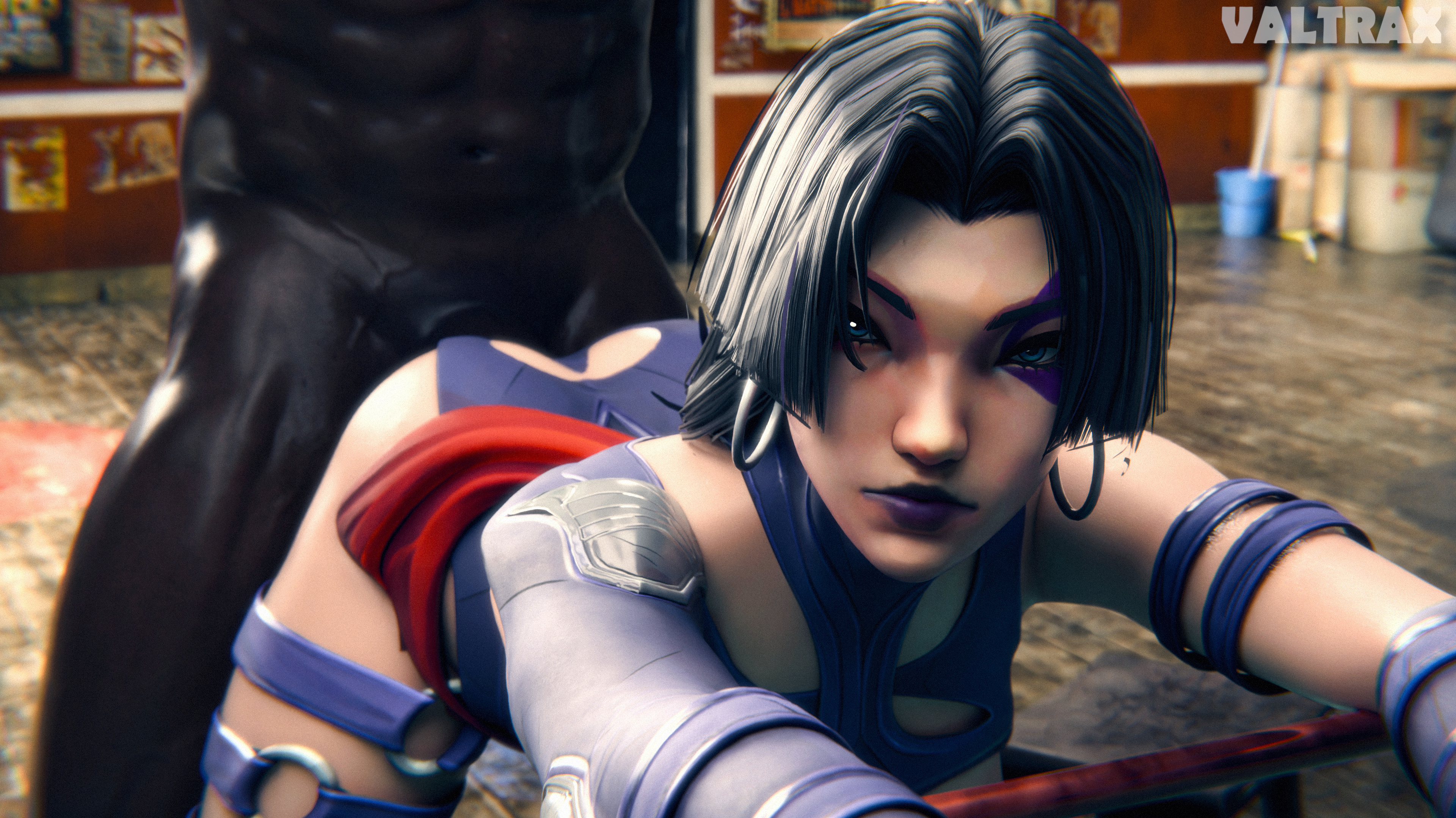 1boy, 1girls, 3d, asian female, dark skin, dark-skinned male, female, female focus, light skin, light-skinned female, male, marvel, marvel comics, marvel rivals, psylocke, psylocke (sai) (vengeance), spider-man (series), tagme, valtrax, venom (marvel rivals), venom (marvel), x-men