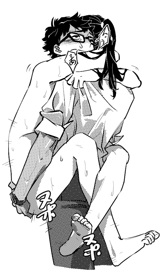 2boys anal arms_around_neck baisha barefoot blush brian_pasternack clothed_male_nude_male clothed_sex clothes_grab cropped_legs crying crying_with_eyes_open dark-skinned_male dark_skin from_behind glasses greyscale inay_doshi knees leg_lock lifting_person long_hair_male male male_only monochrome motion_lines multiple_boys nude pants ponytail raised_inner_eyebrows rectangular_eyewear rolling_eyes screentones sex shaded_face short_hair simple_background sleeves_rolled_up sound_effects sweat tears toe_scrunch translation_request upright_straddle very_sweaty watch white_background wristwatch yaoi yuppie_psycho