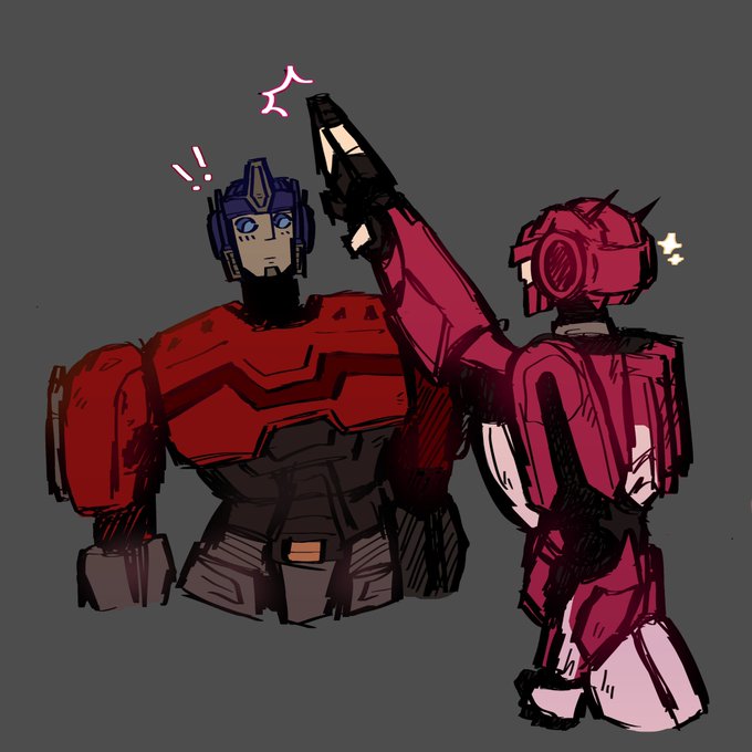 blue_eyes blush boyfriend-girlfriend elita_one faceless_female leg_kabedon legs_up one optimus_prime orion_pax standing straight transformers transformers_one