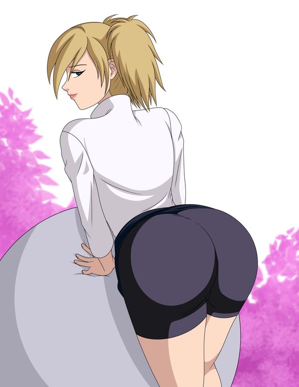 1girls, alternate costume, alternate version available, ass, behind view, bent over, bike shorts, blonde hair, bubble ass, bubble butt, clothed, clothed female, clothes, clothing, elmonais, female, female only, fully clothed, green eyes, long sleeves, looking at viewer, looking back, naruto, naruto (series), naruto: the last, posing, shirt, short shorts, shorts, solo, temari, twintails