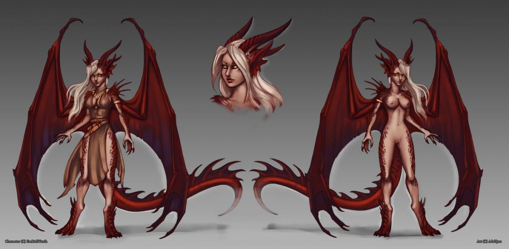 adalfyre animal_humanoid breasts clothing dragon dragon_humanoid female human humanoid long_tail mammal multiple_angles scalie solo western_dragon wings