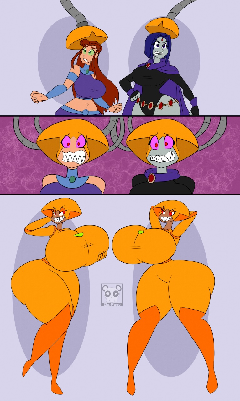 ass, big ass, big breasts, body copy, breasts, breasts bigger than head, da-fuze, dc, dc comics, female, hourglass figure, huge ass, huge breasts, identity death, mind control, ok k.o.! let's be heroes, raven (dc), red eyes, shannon (ok k.o.! let's be heroes), shannon boxman, sharp teeth, starfire, tagme, teen titans, thick, thick ass, thick thighs, thighs, transformation, twinning