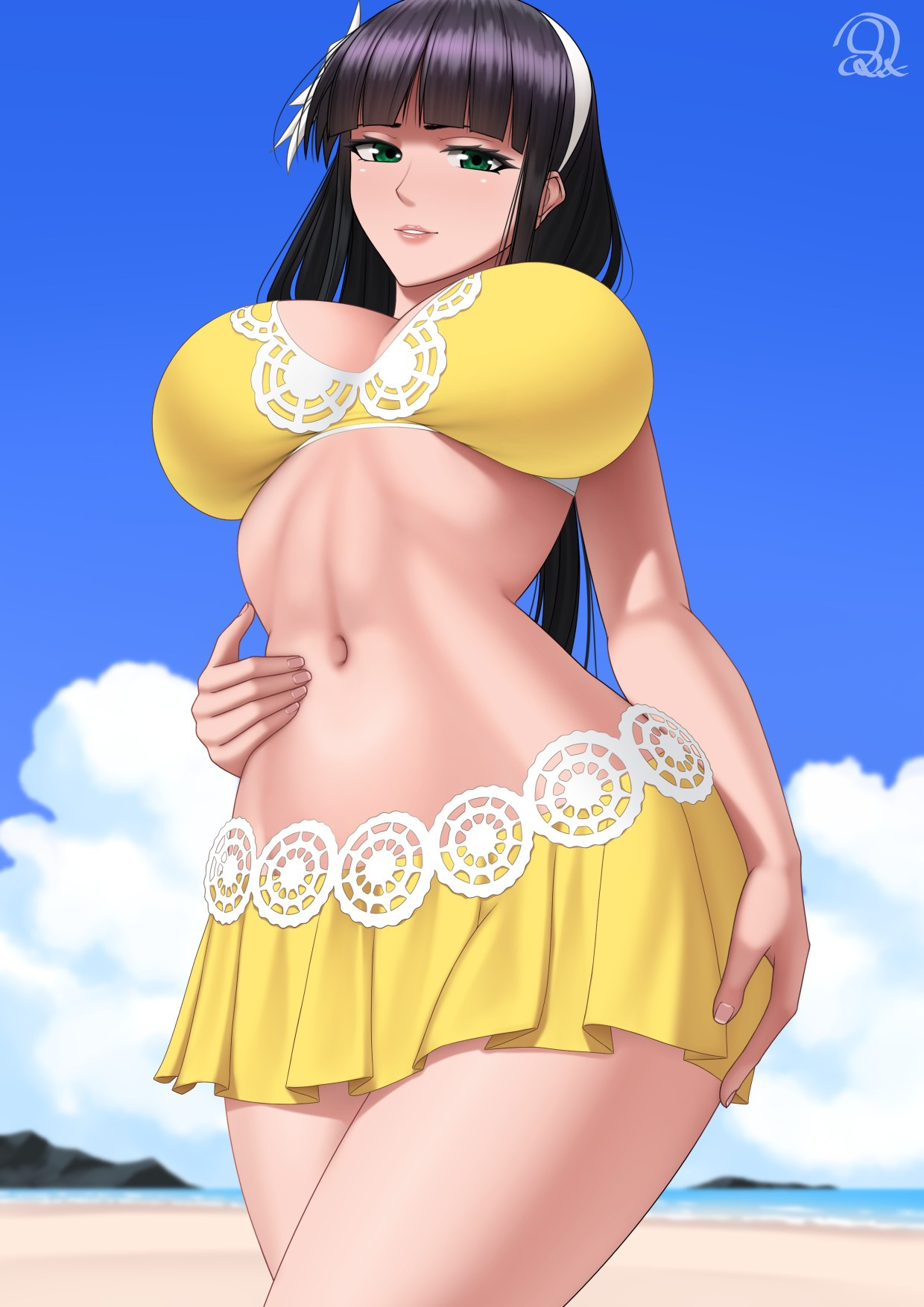 1girls, bare midriff, beach, big boobs, big breasts, bikini top, bikini top only, bleach, boobs, breasts, female, female only, female solo, green eyes, kurotsuchi nemu, large boobs, large breasts, miniskirt, nemu kurotsuchi, ocean, rocky-ace, sea, seaside, skirt, solo, solo female, solo only, swimsuit, swimwear