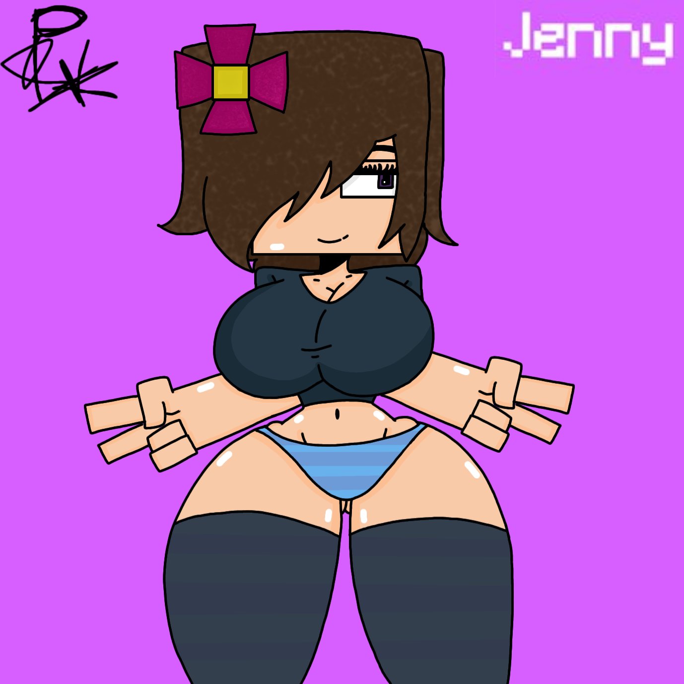 1girls 2d big_ass big_breasts big_butt blue_panties character female female_only horny_female humanoid jenny_belle_(slipperyt) light-skinned_female light_skin minecraft pale-skinned_female pale_skin purple_eyes simple_background sole_female solo stockings tagme thick_thighs thighhighs watermark xxpxx