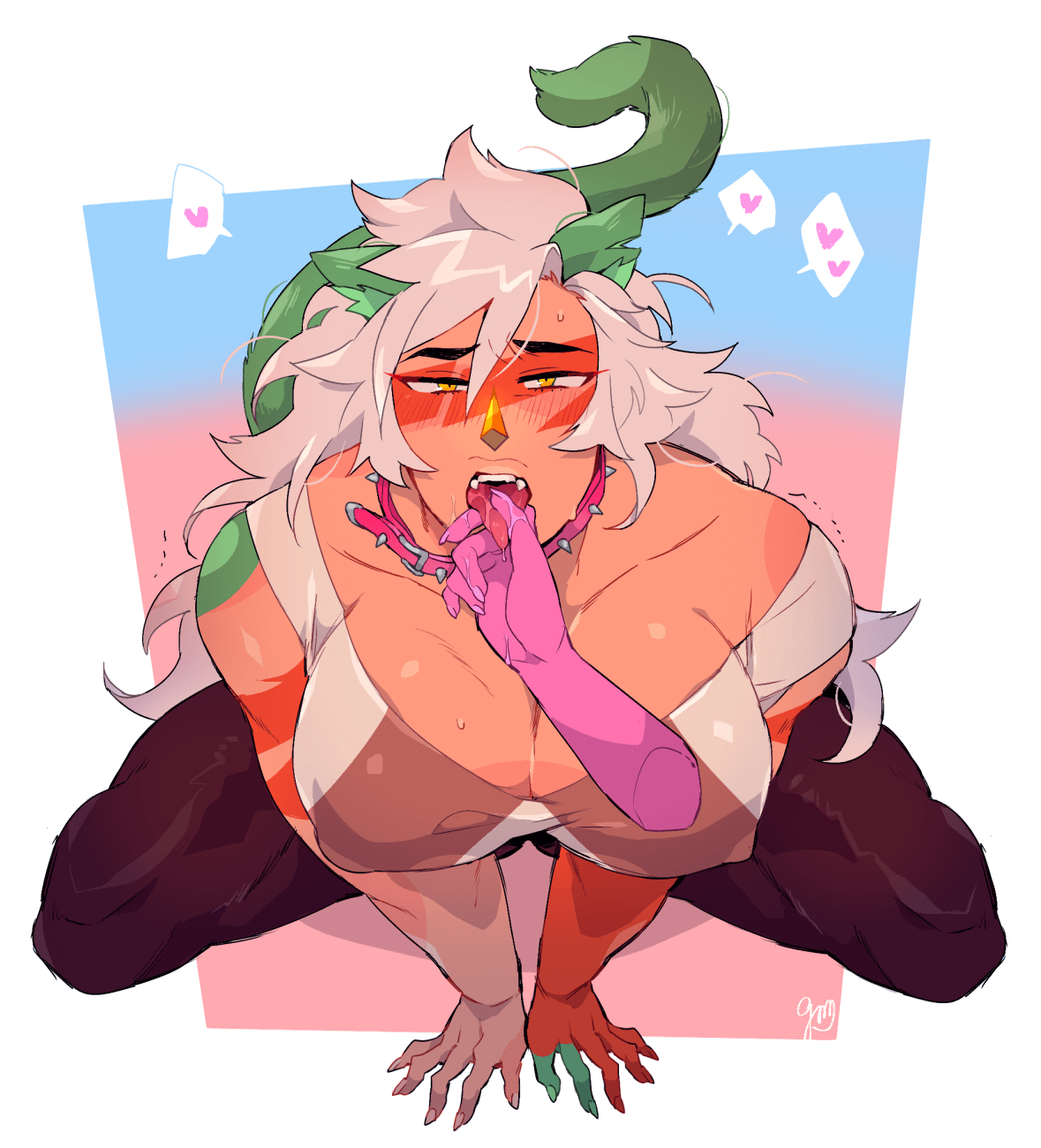 beige hair, cat ears, cat girl, cat tail, catgirl, collar, disembodied hand, female, female only, femsub, gram quartz, jasper (steven universe), kneeling, muscular, muscular female, muscular sub, open mouth, orange skin, pov, steven universe, submissive female, tagme, tail, tongue, tongue out, yellow eyes