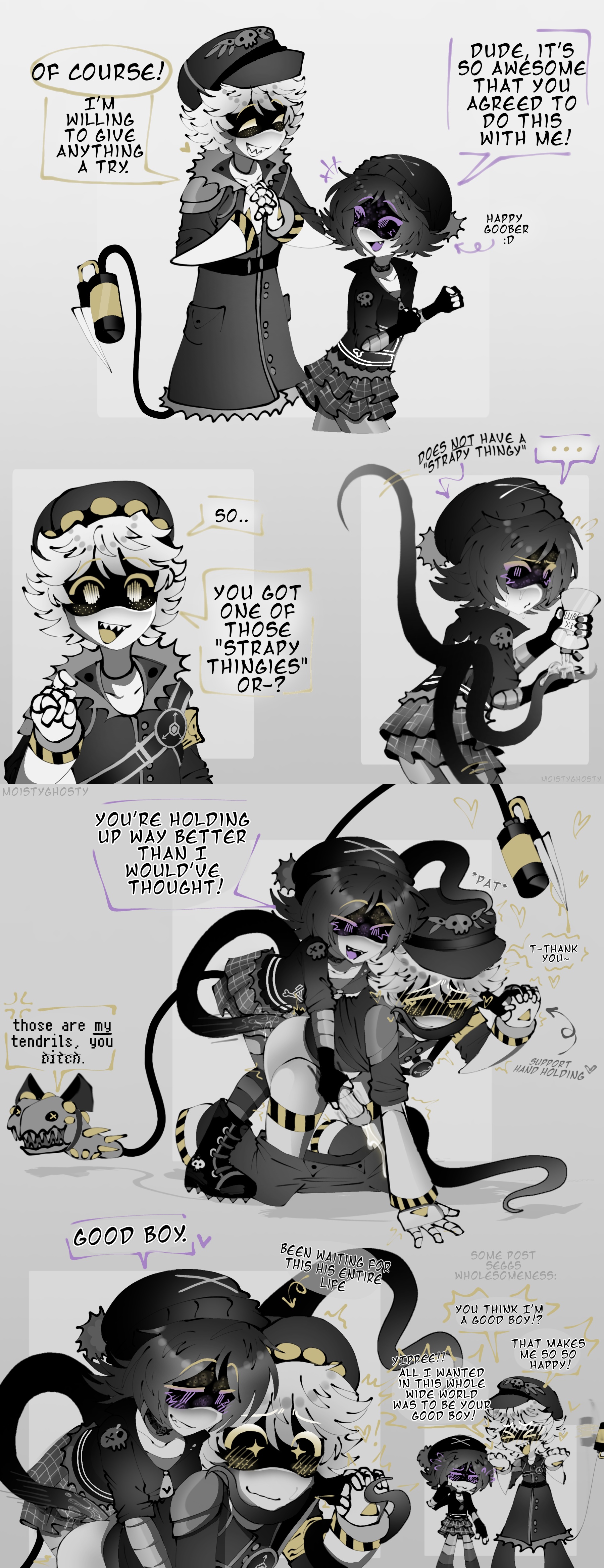 1boy, 1girls, 2d, anal, anal penetration, anal sex, boyfriend-girlfriend, canon couple, couple, cyn tail (murder drones), dialogue, disassembly drone, dominant female, eldritch humanoid, english dialogue, english text, female, female penetrating, female penetrating male, gentle femdom, glitch productions, good boy, hand holding, head pat, humanoid, humanoid female, humanoid male, jerking off another, male, male penetrated, moistyghosty, murder drones, n (murder drones), pegging, penetration, robot, robot boy, robot girl, robot humanoid, screen face, speech bubble, submissive male, tagme, tail, talking, talking to partner, tendrils, tentacle, tentacle on male, text, two-tone eyes, uzi (murder drones), white body, wholesome, worker drone