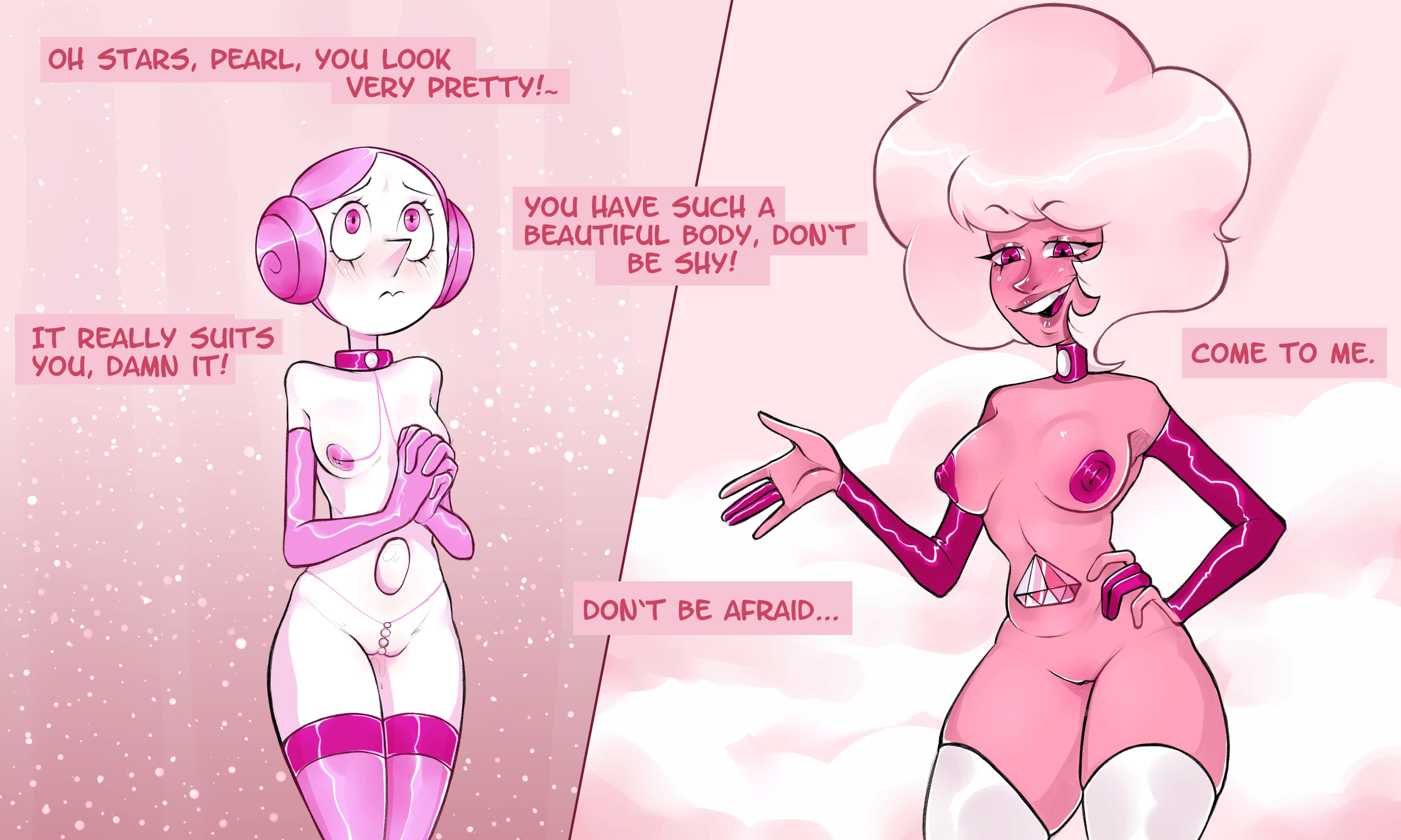 2girls, alien, breasts, cartoon network, diamond authority, female, female only, gem (species), lesbian, multiple females, multiple girls, navel gem, nipples, pikolo82, pink diamond (steven universe), pink pearl (steven universe), pussy, steven universe, tagme, thick thighs, volleyball (steven universe), wide hips, yuri