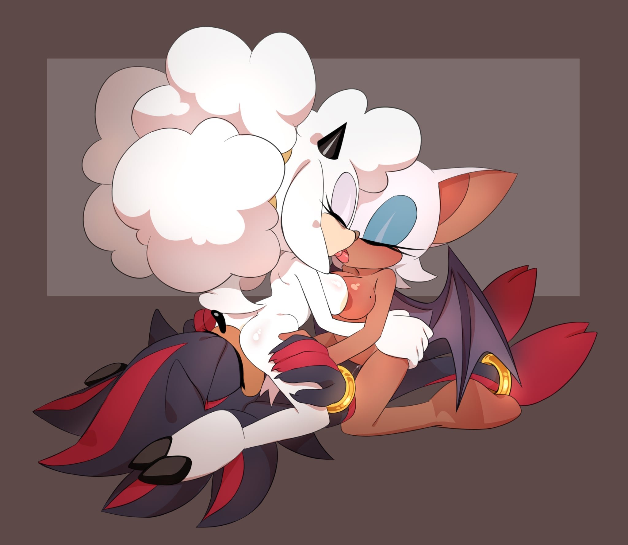1boy, 2girls, 2girls1boy, analingus, areolae, bat ears, bat wings, beauty mark, beauty mark on breasts, benshir, bisexual, bisexual female, bisexual threesome, black fur, breasts touching, chest tuft, commission, eating ass, eyes closed, facesitting, ffm threesome, french kiss, hooves, idw publishing, lanolin the sheep, lesbian kiss, mole, mole on breast, nude, rouge the bat, shadow the hedgehog, sheep girl, sheep horns, sitting on face, sitting on penis, sitting on person, sonic (series), sonic the hedgehog (comics), sonic the hedgehog (idw), sonic the hedgehog (series), threesome, trio, wings, wool (fur), yuri