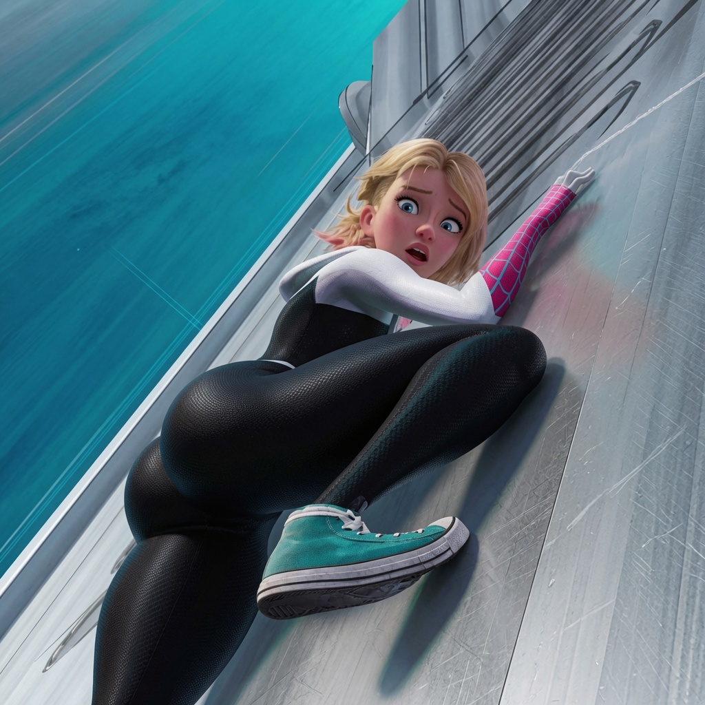 1girl, 1girls, ass, ass focus, blonde, blonde female, blonde hair, blonde hair female, blonde-haired female, costume, edit, edited, edited image, edited screencap, female, female focus, female only, fully clothed, girl only, gwen stacy, light skin, light skinned female, light-skin, light-skinned, light-skinned female, looking back, marvel, only girl, screencap, screencap edit, screenshot, screenshot edit, solo, solo female, solo focus, spider-man (series), superhero costume, teen, teen female, teen girl, teenage female, teenage girl, teenager, white skin, white skinned, white skinned female, white-skin, white-skinned female